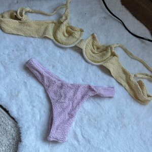 Textured Yellow and Pink Bikini Set